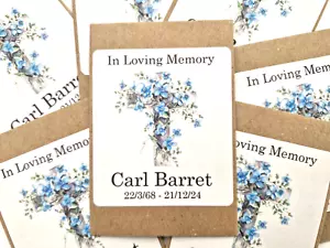 Personalised Funeral Favours Forget Me Not Seeds Memorial Cross x 72 F9P - Picture 1 of 4