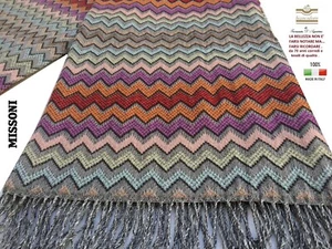 Plaid MISSONI 145 X 190 Cm Avec Franges En Maille De Coton 100% - Picture 1 of 14