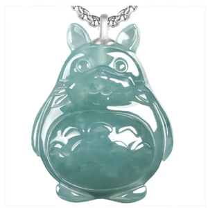 Collana con ciondolo totoro giadeite blu Myanmar giada birmana argento 925 - Foto 1 di 6