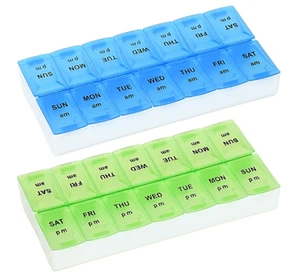 Twice a Day, 7 Day Large Plastic Pill Organizer Medication Case Dosage Organizer - Picture 1 of 4