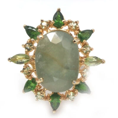 Heizbar Edelstein Grün Saphir, Chrom Diopsid Ring 925 Silber Größe 7.5 - Bild 1 von 4