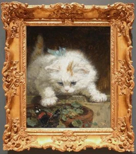 Handmade Old Master-Art Antique Oil Painting Animal cats Kittens on canvas - Picture 1 of 2