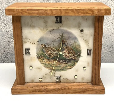 HANDCRAFTED Oak Made In Italy Tiles Mantle Clock American Flag Pheasants COOL - Image 1 of 4