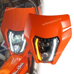 LED Headlight Orange mask DRL W/ turn For KTM 250 350 450 690 Enduro R SMC-R - Picture 1 of 10