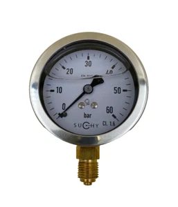 Manómetro 60 bar 1/4" conexión inferior Ø 63mm glicerina amortiguada KL. 1,6 - Imagen 1 de 3