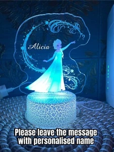 Personalized Elsa Disney Birthday gift Table Lamp Acrylic Night Light Kid Decor - Picture 1 of 9