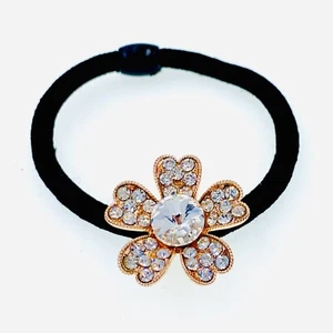 Flower Hair Rope Wrap Rhinestone Crystal Scrunchies Ponytail Holder Gold F14 - Picture 1 of 2