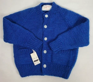 Vintage Handarbeit Strick Kinder Pullover blau mit Muldenkipper Gr. 2 Knopfleiste - Bild 1 von 10