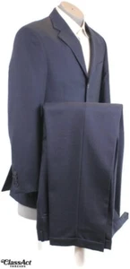 Paulo SoLari 2 Pc Suit Men Blue Checked Athletic Fit Wool 3 Btn 40L Pleated 32" - Picture 1 of 9