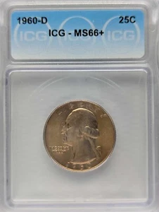 1960-D 25C Washington Quarter Dollar ICG  MS66+  Slight Toning - Picture 1 of 4