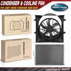 AC Condenser & Single Cooling Fan Assembly Kit for Jeep Grand Cherokee 1999-2003 - Picture 1 of 8