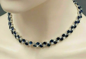 23 Ct Pear Cut Simulated Sapphire Tennis Necklace 14K White Gold Plated - Picture 1 of 4