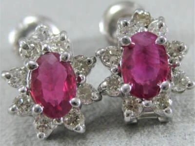 ESTATE 1.55CTW DIAMOND RUBY 14KT WHITE GOLD DIANA CLUSTER STUD EARRINGS #E1368.6 - Image 1 of 4