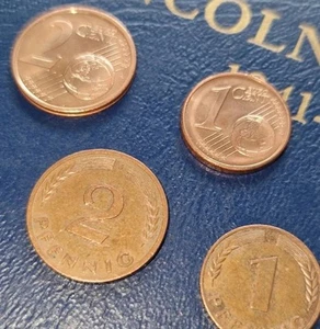 1PF 1950 F. ,2 PFENNIG RAR 1969 J. U.2 CT.UNZIRKULIERT 2002 F,1 CENT 2002 F. - Bild 1 von 7