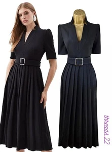 BNWT Karen Millen UK18-20 Forever Dress Structured Crepe Belted Midi Dress - Picture 1 of 12