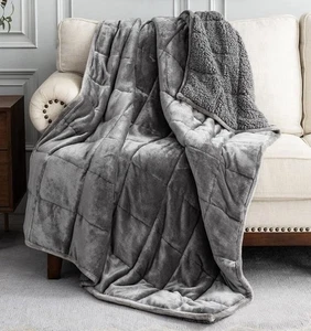 Weighted Blanket 15 lbs 60x80 inches, Sherpa Fleece Throw Blanket Grey - Picture 1 of 6