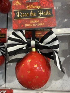 Disney Parks 2025 Deko The Halls Mickey rot gold Ikone Schleife Weihnachtsschmuck NEU - Bild 1 von 1