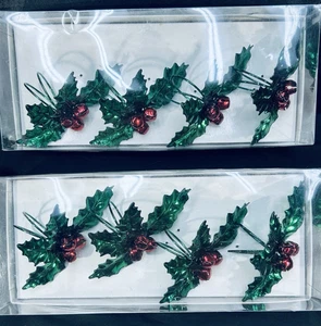 Dept 56 Holly Bell Placecard Holder Napkin Ring Set 8 Metal Green 4354-0 - Picture 1 of 14