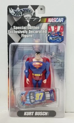 2004 Лига справедливости Hot Wheels Nascar Курт Буш гоночный автомобиль и фигурка Супермена новый в коробке - Изображение 1 из 4