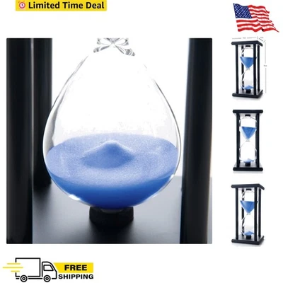 Temporizador de arena grande, temporizador de reloj de arena 60 minutos, reloj de arena de madera vintage azul Foto 1 de 4