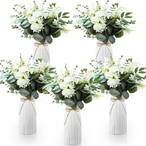 5 Sets Wedding Centerpiece for Table Artificial Silk Rose with Vase Fake Bouq... - Picture 1 of 7
