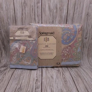 Vtg Springmaid Bill Blass Queen Flat Sheet & 2 Std Pillowcases Paisley NIP 200TC - Picture 1 of 13