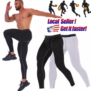 Mens Compression Pants Tight Leggings Sports Baselayer Running Athletic Workout - Picture 1 of 18