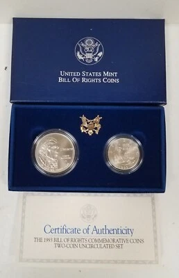 CS0293MBSBiO US MINT COMMEM 2 COIN YEAR 1993-W D BILL OF RIGHTS MINT STATE SET i - Image 1 of 4