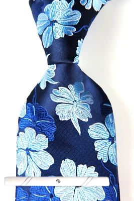 Nueva Corbata Clásica Floral Azul Blanco JACQUARD TEJIDA 100% Seda Para Hombre Foto 1 de 4