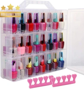 Nail Polish Organizer Portable Clear Double Sided for 48 Bottles Adjustable - Picture 1 of 12