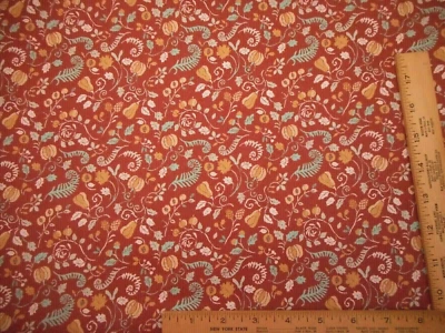Autumn Fabric By Yard Teal + Leaf Dusty Gold Gourds Dusty Mauve Premium Cotton C - Image 1 of 2