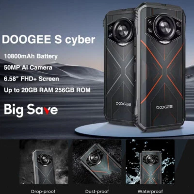DOOGEE S Cyber 4G LTE Rugged Phone Android 14 Mobile Waterproof 10800mAh Unlock - Image 1 of 4