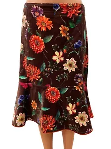 OILILY Gr. 40 Damen Samt Rock Mehrfarbig Geblümt MIdi Krause - Bild 1 von 8