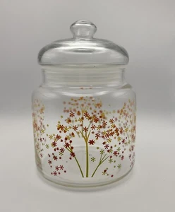Vintage 70’s Anchor Hocking Glass Jar Canister Orange & Yellow Flowers 5.5" Tall - Picture 1 of 15