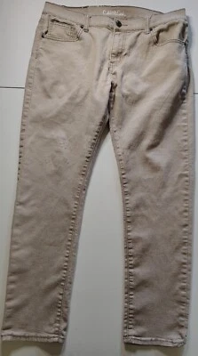 Pantalones de mezclilla ajustados caqui carbono para hombre flexibles 70 % algodón 27 % poliéster 3 % spandex Foto 1 de 4