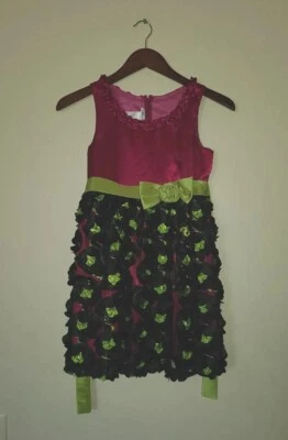 Bonnie Jean Fuchsia, Green Black Flower Party Dress Girl's Size 10 EUC  - Image 1 of 4
