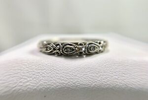 Vintage 10k White Gold Designer Round Single Cut Diamond Wedding Band Ring