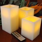 Flickering Flameless Candles Battery Operated 3 Square Ivory Wax And Amber Yello