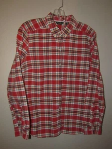 Eddie Bauer Plaid Red Button Up Long Sleeved Shirt Women's Large Cotton Western - Picture 1 of 9