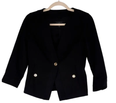 Chaqueta Blazer Talbots Petite Para Mujer 2P 1 Botón Negro Algodón Bolsillos Frontales Usada en Excelente Condición Foto 1 de 4