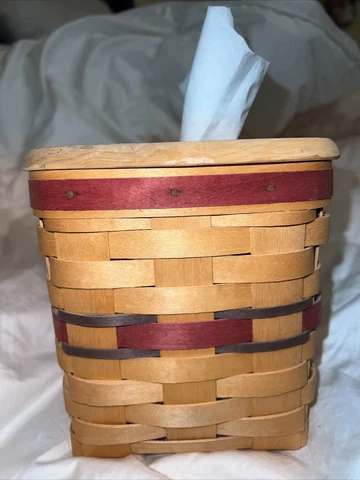 Royce Craft Tissue Basket 1995 & Wooden Heart Shape Lid Ohio Made Red Green Trim Cover