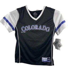 Majestic Athletic Girls' Colorado Rockies Curveball Babe T-Shirt BLACK SMALL 7/8 - Picture 1 of 6