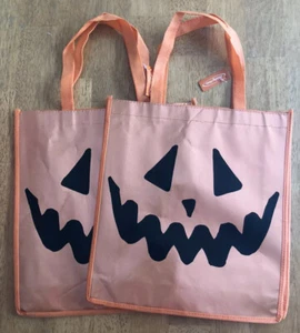 2 Pumpkin Jack O Lantern wiederverwendbare Canvas Tragetaschen Trick or Treat Halloween - Bild 1 von 5