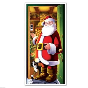 CHRISTMAS SANTA IN DOORWAY DOOR COVER POSTER PARTY HANGING DECORATION PROP