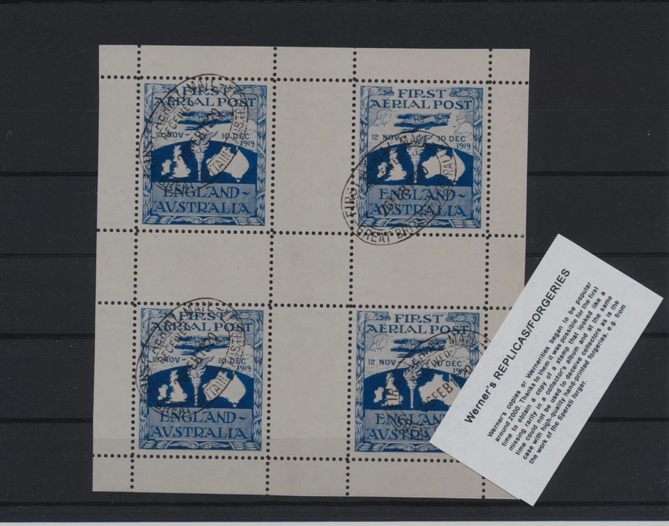 FALSIFICACIÓN - FALSIFICACIÓN/RÉPLICA de Werner de 1919 - etiqueta PRIMER/POST AÉREO, "usado" Foto 1 de 1