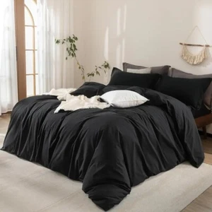 Luxury Microfiber Black Duvet Cover Set With Pillow Cases Quilt Cover Set - Picture 1 of 10