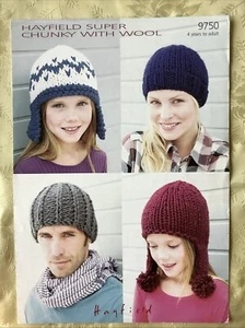 Hayfield knitting pattern 9750. Chunky hats for the family . 4 designs. Original - Picture 1 of 6