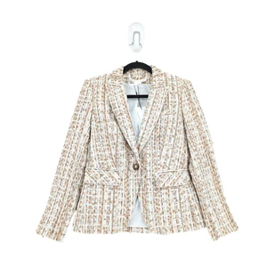 Veronica Beard Women 0 Cutaway Dickey Blazer Jacket Ivory White Tweed NEW - Picture 1 of 8