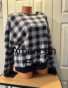 Victoria's Secret PINK Fleece Crew Neck Plaid Sweatshirt Gray SIZE XL  NWT - Picture 1 of 7