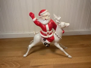 Vintage Rosbro Large Santa Riding Reindeer Candy Container Hard Plastic 1950s - Picture 1 of 10